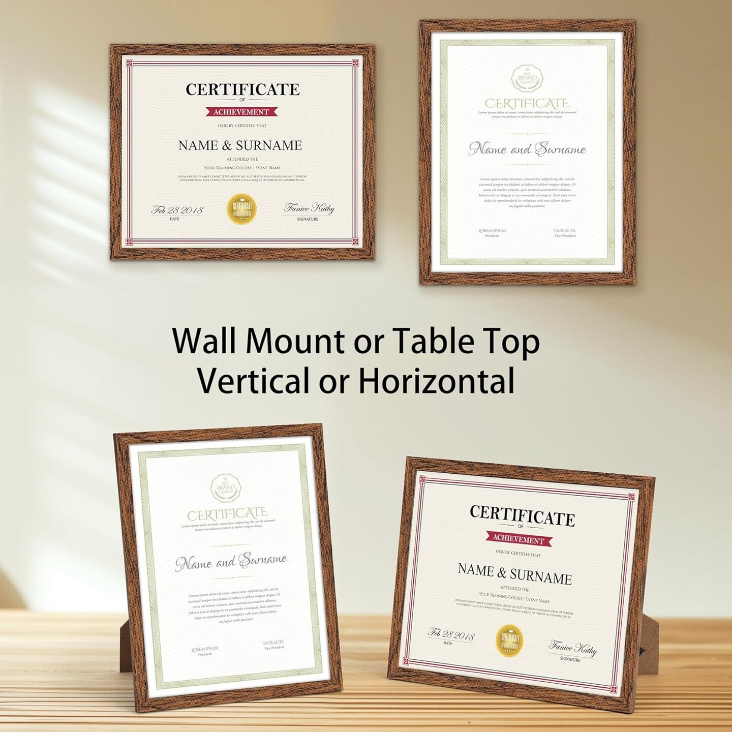 8.5x11 Picture Frame Walnut Brown, Certificate Award Document Diploma 8.5 by 11 Thin Frame for Wall Tabletop Display, Single