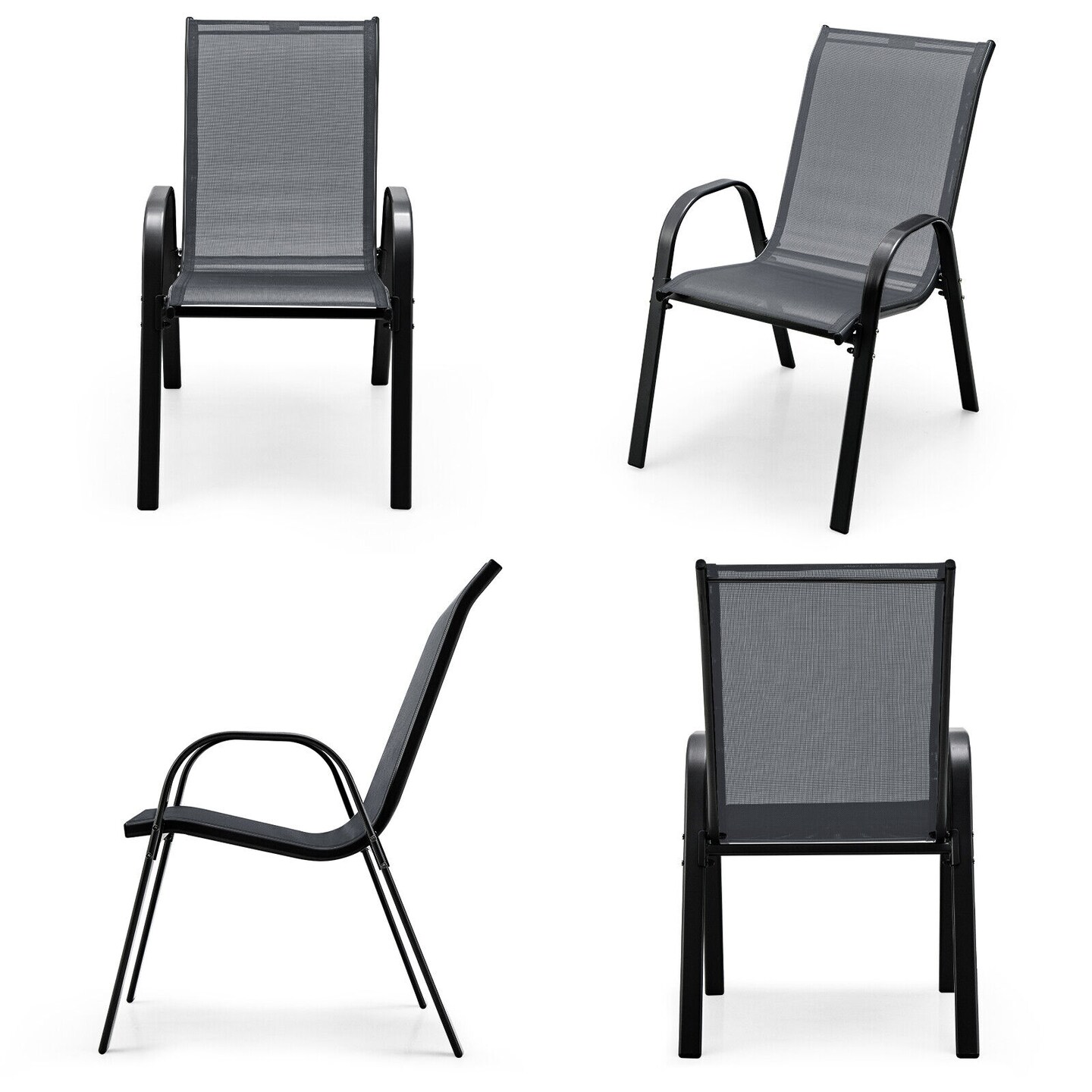 Set of 4 Stackable Patio Dining Chairs with Breathable Fabric Seat and Steel Frame for Outdoor Use