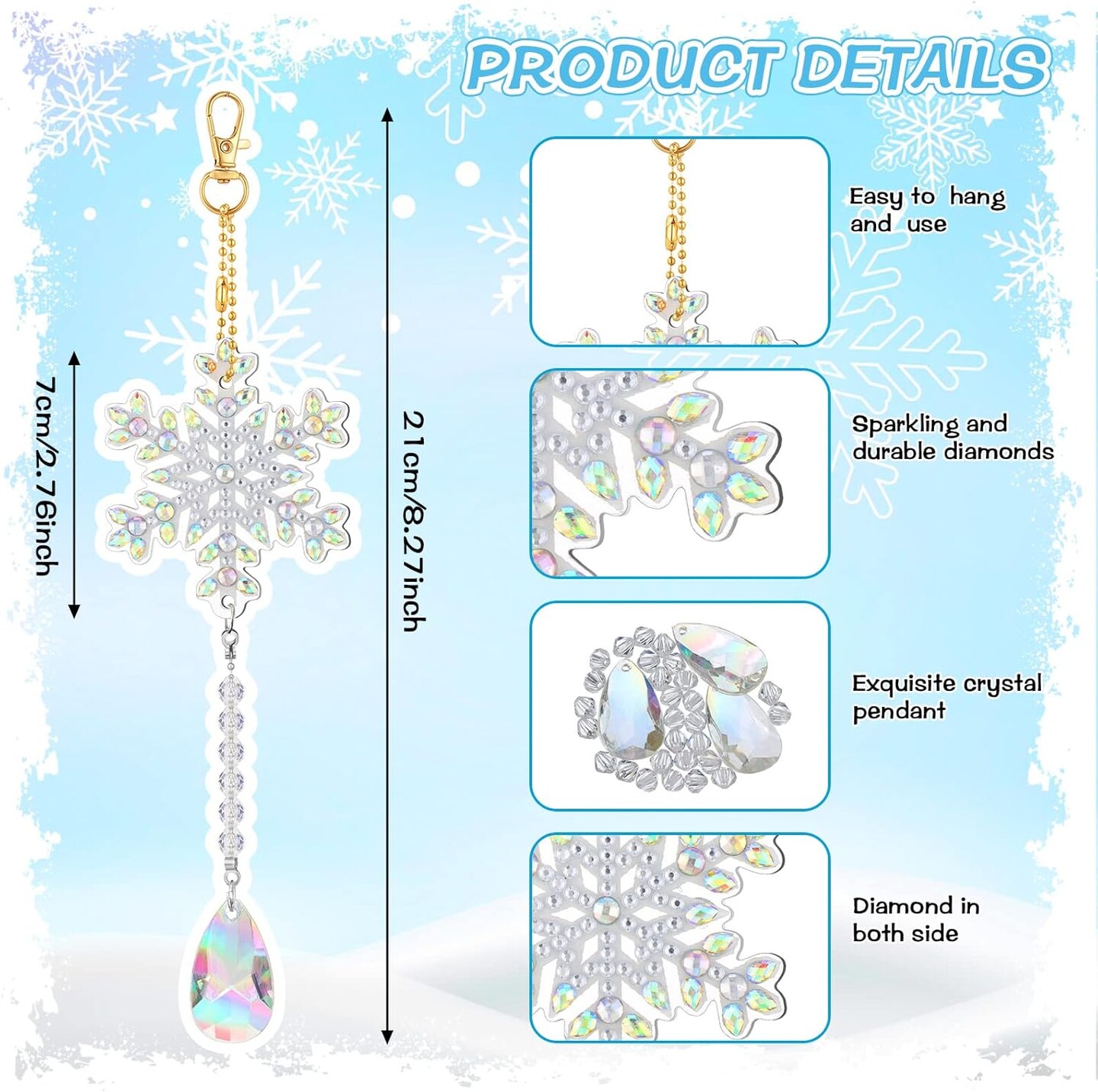6 Pieces Snowflake Diamond Art Kits Double Sided Diamond Art Suncatchers Wind Chimes Hanging Accessories for DIY Crafts Home Windows Decoration