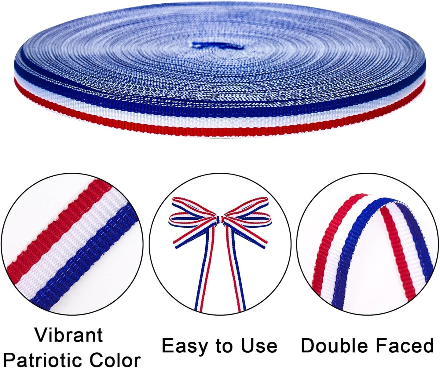 Red White and Blue Patriotic Ribbon Grosgrain Ribbon American Flag Striped Ribbon for Fourth of July Gift Wrapping