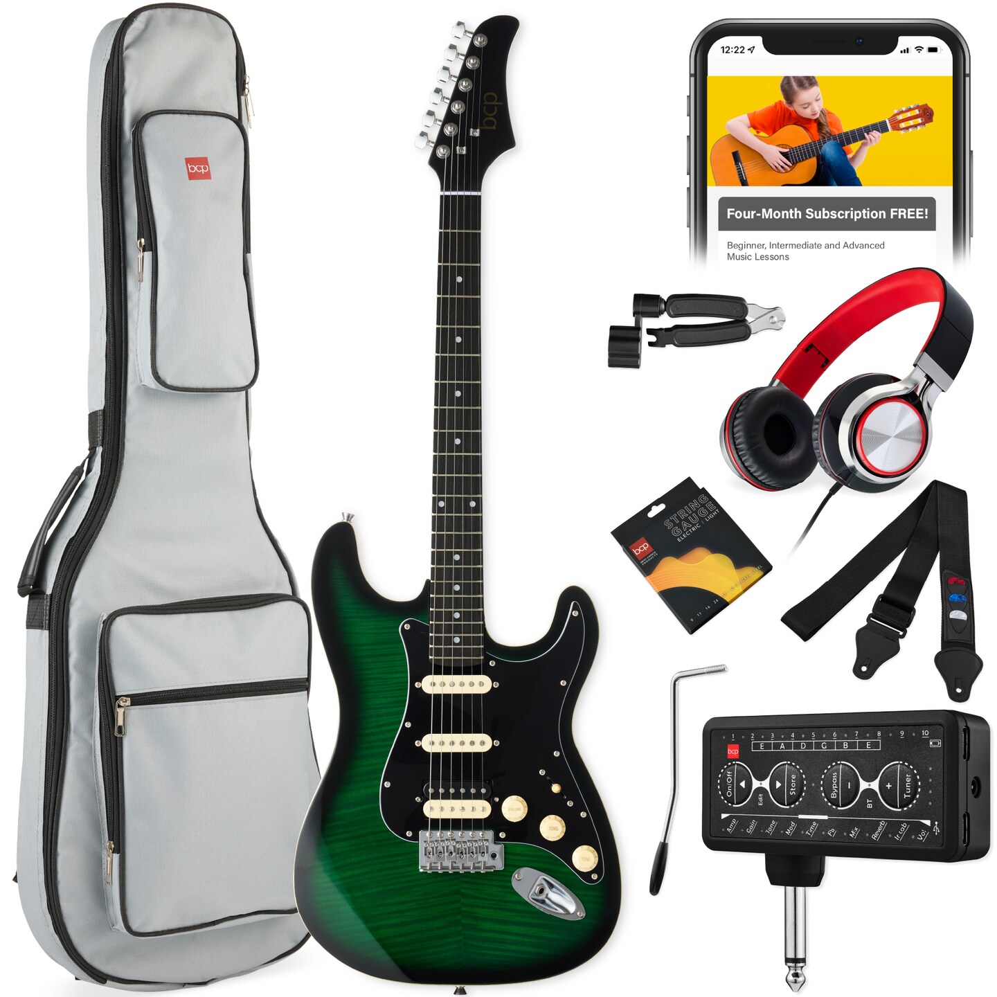 Best Choice Products Beginner Electric Guitar Kit w/ Headphone Amp, Padded Gig-Bag, Headphones
