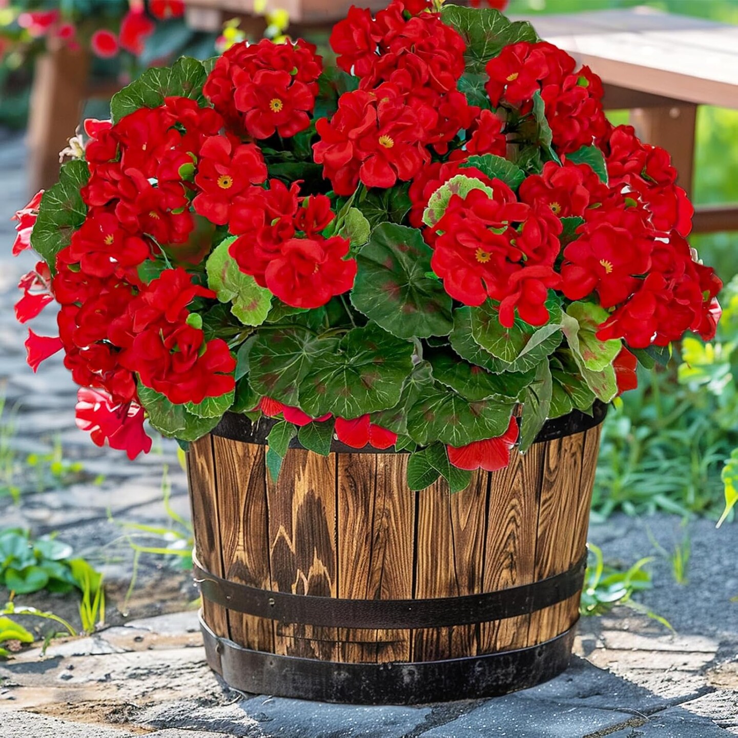 Artificial Geraniums Flowers for Outdoors Summer Decor, 4 Bundles UV Resistant Fake Geraniums Flowers Silk Faux Plants for Home Planter Gardens