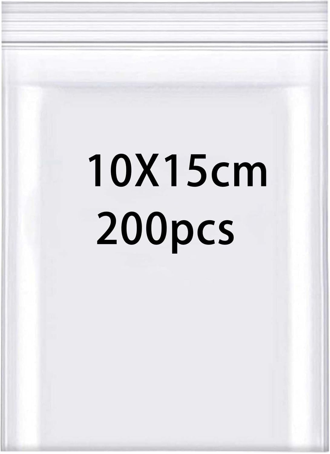 200pcs Small Heavy Duty Plastic Bags 4x6"/10x15cm Resealable Bag 6.3mil/(Thicken) Clear Poly Baggies with Resealable Zip for Small Business, Jewelry, Candy, Snacks, Cards,Bead, Crafts, Seeds