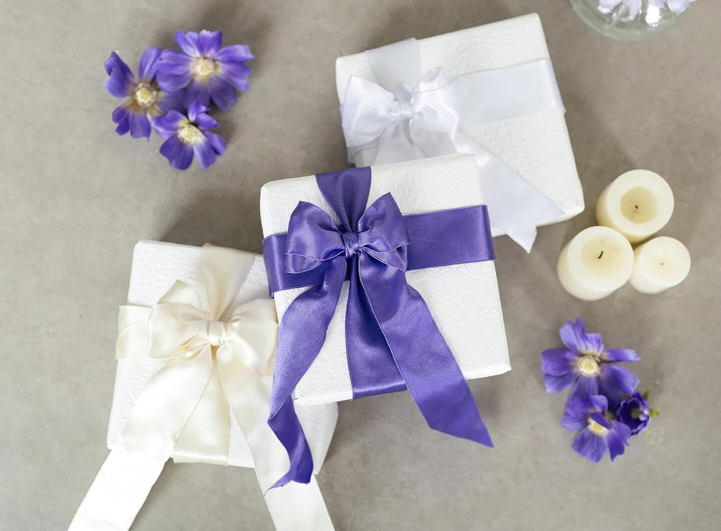 Ivory Satin Ribbon Double-Faced Wired Ribbons for Gift Wrapping Flower Bouquet Bows Wedding Invitation Christmas Decor Crafts 1-1/2 Inch 10 Yards