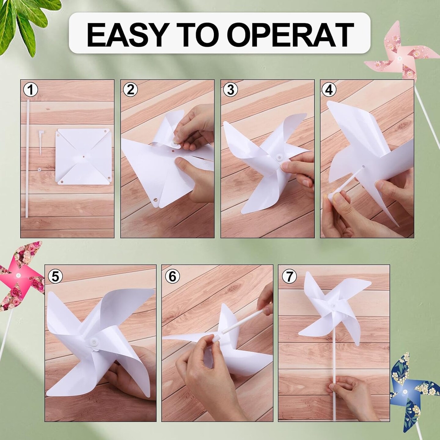 24 Pack Sublimation Blank Pinwheels DIY Pinwheels Craft Color Your Own Wind Spinners Toy Crafts DIY White Pinwheels Painting Party Favors Pinwheels