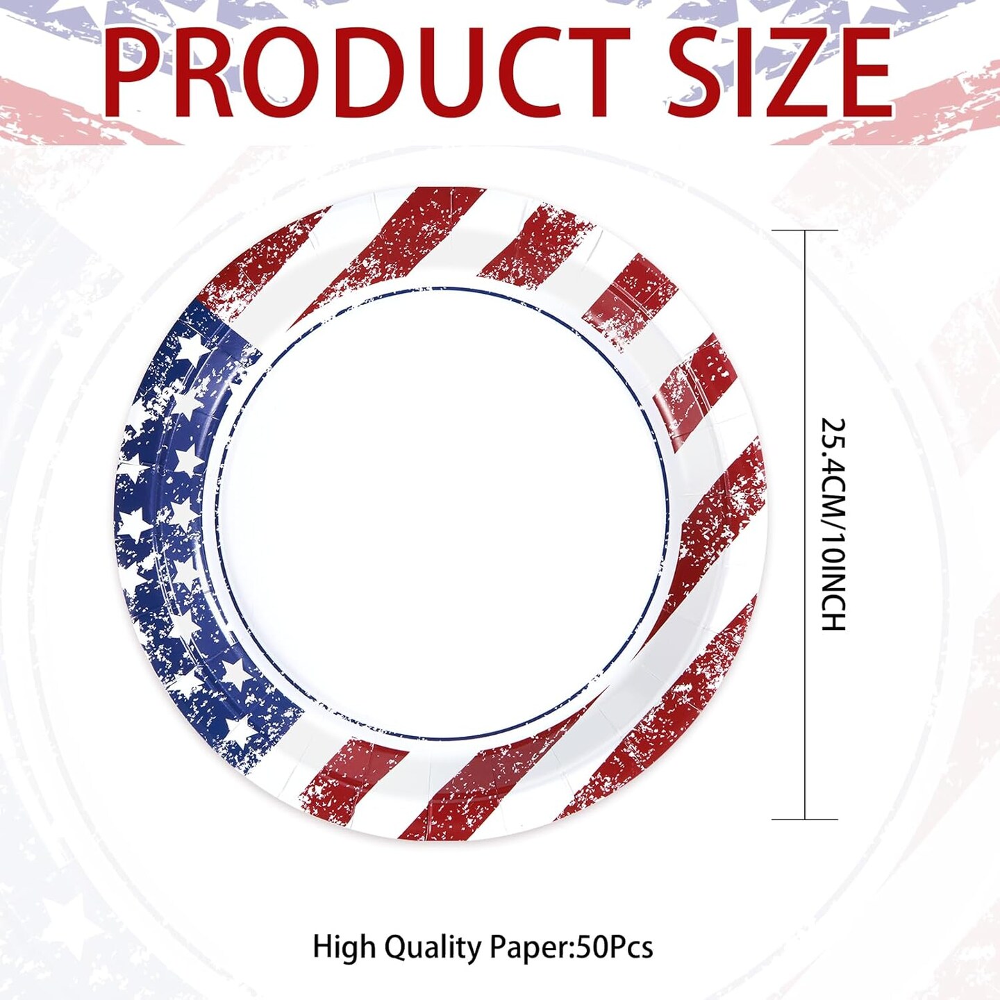 50Pcs Patriotic Paper Plates 10" 4th of July American Flag Party Plates Disposable Independence Day Tableware for 4th of July Independence Day Veterans Welcome Home Party