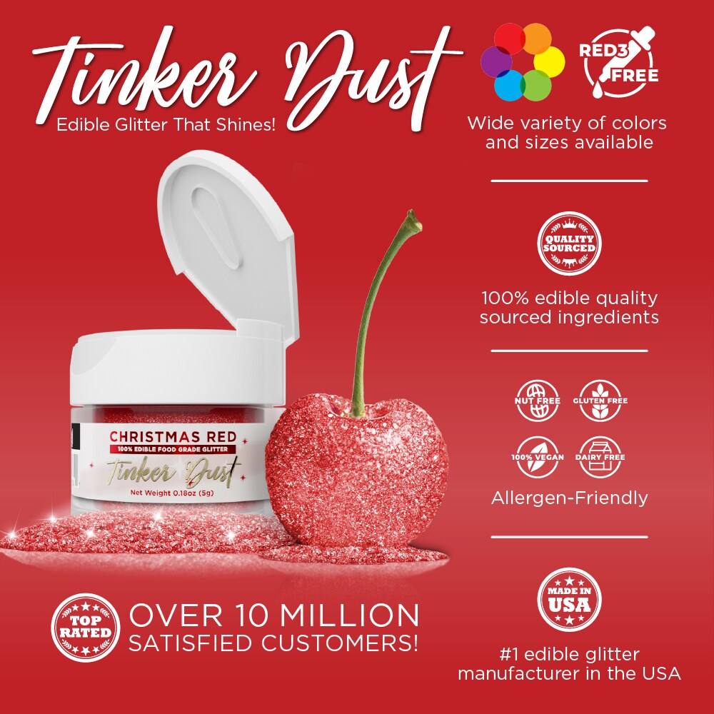 Bakell - Christmas Red Tinker Dust Edible Glitter (5g, 1x Jar) for Food, Desserts, and Beverages!