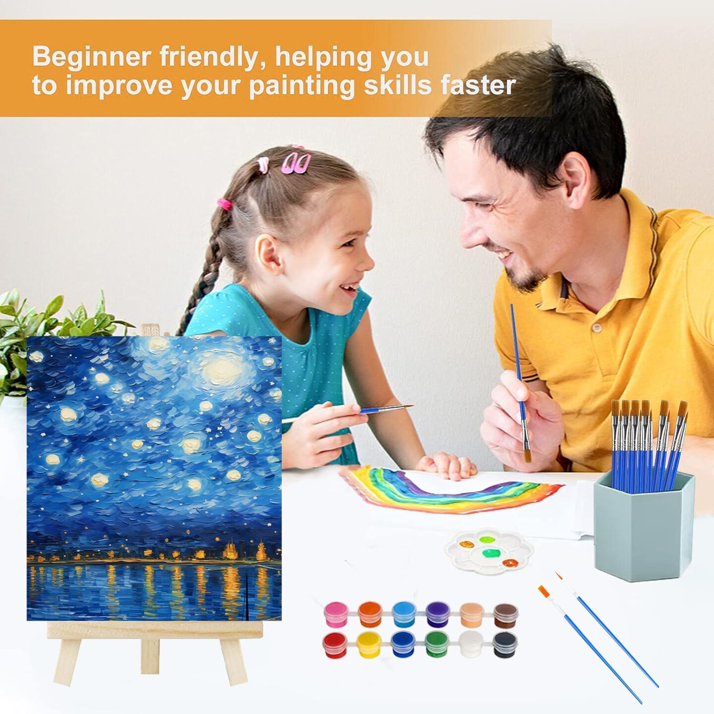 16 Pack Canvas Painting Kits for Adults Kids, 8x10 Inch Canvas for Painting with Easels, Brushes, Palettes, Acrylic Paints, Art Canvas and Easel Set for Paint Party Supplies