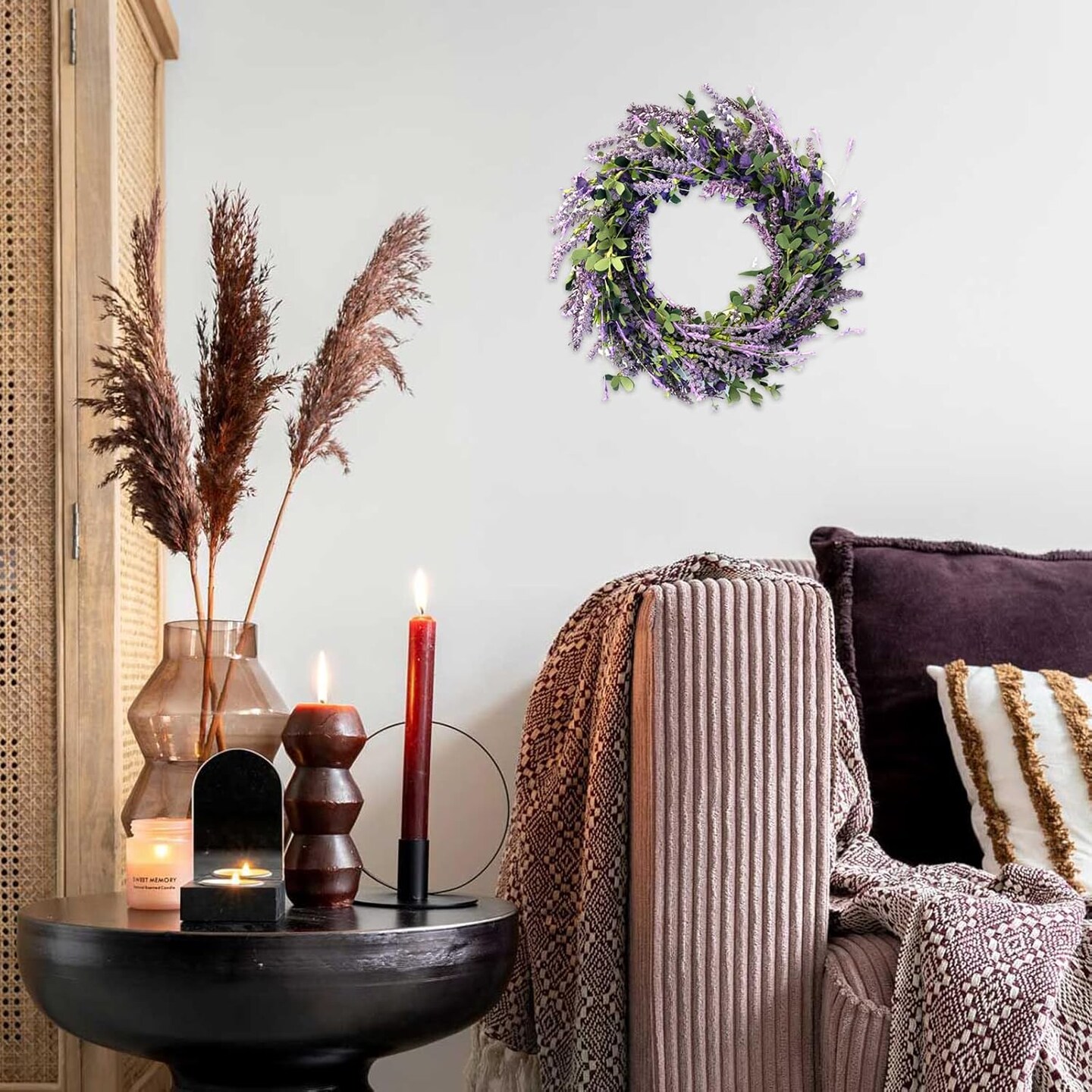 20" Lavender Wreath – All-Season Greenery Wreath for Front Door & Home Décor