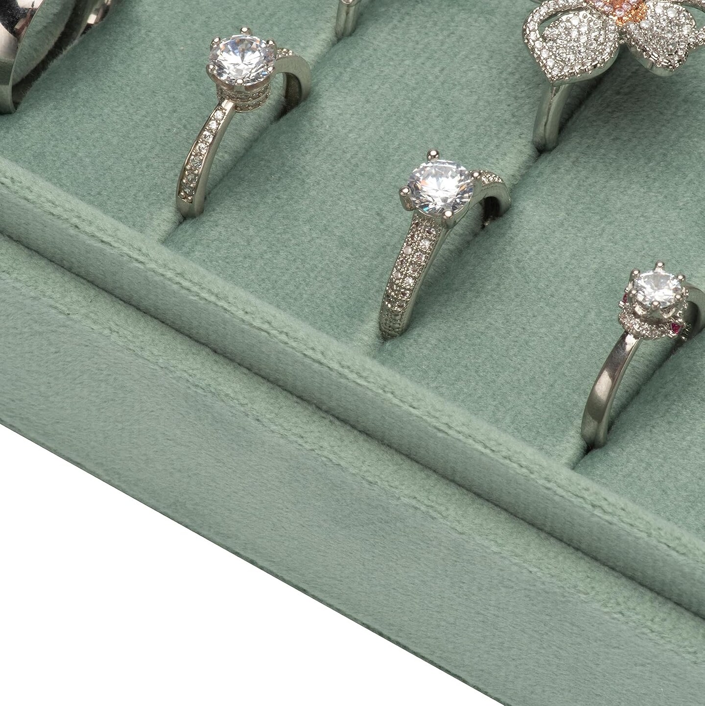 Velvet Ring Organizer Display Tray Jewelry Storage Earring Holder Case for Wedding Birthday Christmas Day (Emerald Green)