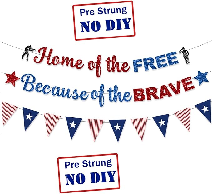 Memorial Day Decorations Banner Thank You Veterans Days Glitter Blue Red Sliver 4th of July Patriotic for Memorial Day Office Home Outdoor Indoor Party Decor NO DIY