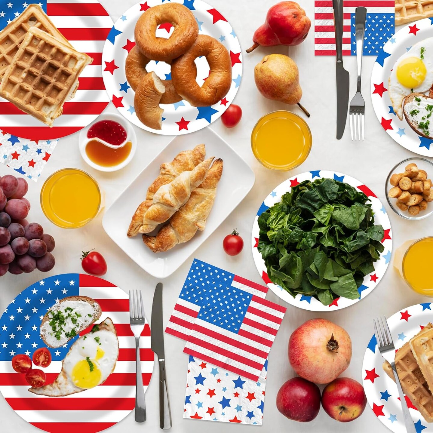 200 PCS 4th of July American Flag Plates and Napkins Sets, Disposable Patriotic Independence Day Decorations Table Decor Party Supplies, Cocktail Napkins Dinner Paper Plates for Memorial Day