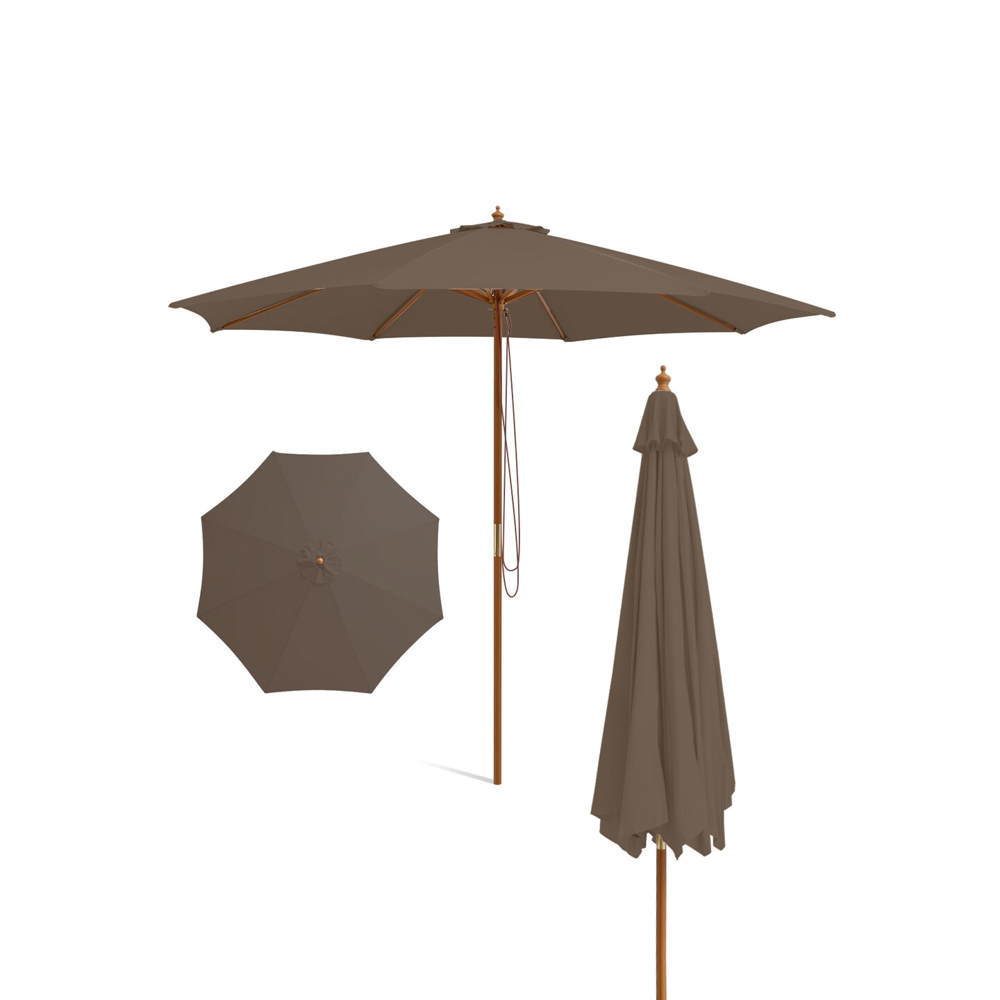 10ft Outdoor Vented Polyester Canopy Umbrella with Rope Pulley and Adjustable Height, Wicker Ribs