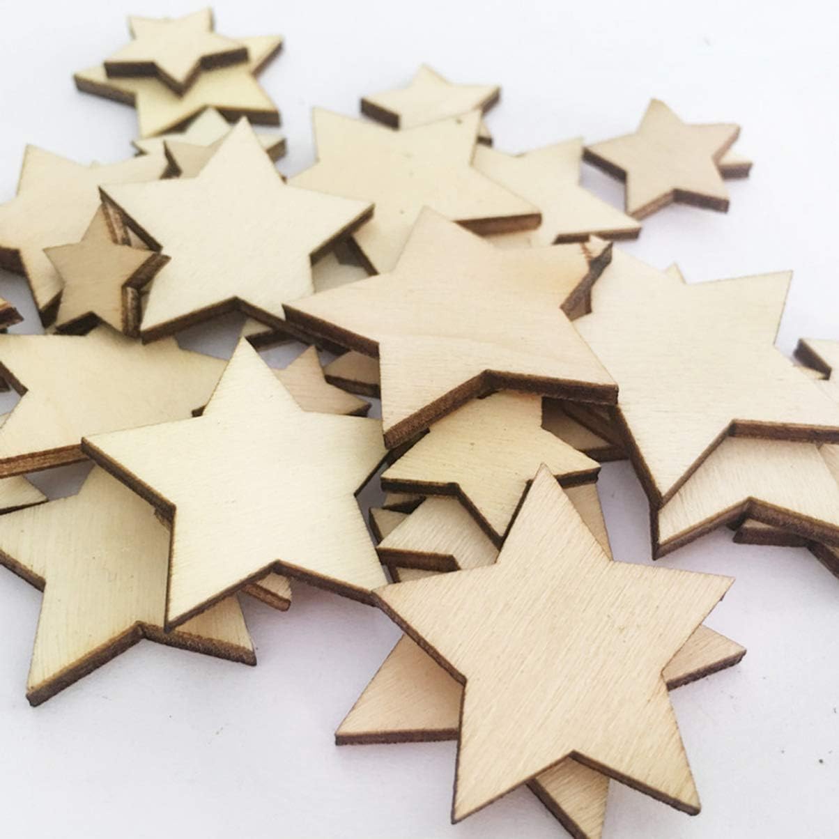 200pcs Wooden Stars Unfinished Wood Star Pieces Mini Unfinished Wood Craft Star Craft Wood for Making Wedding Crafts