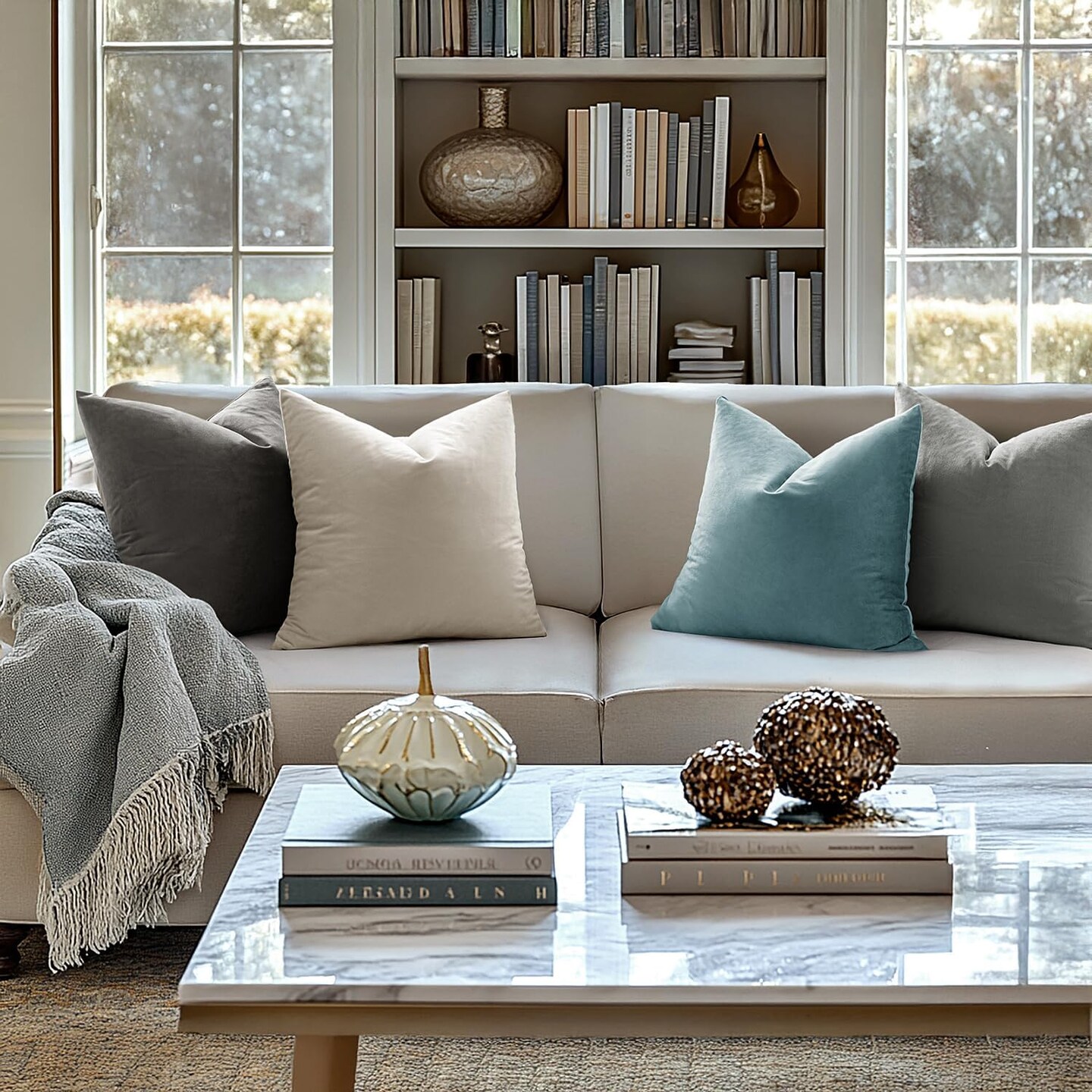 Velvet Throw Pillow Covers 18×18 Inch, 2-Pack – Cream White Soft Solid Cushion Covers for Modern Luxury Home Décor, Sofa, Couch, Bedroom, Living Room, or Car