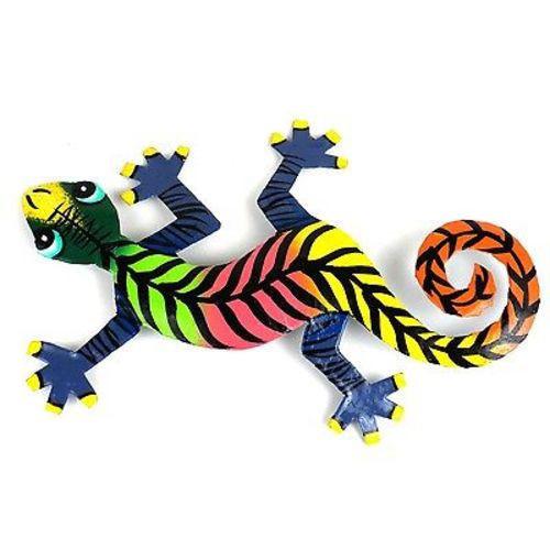 Handmade Multi-Color Metal Gecko Wall Art Recycled Oil Drum 8 Inch Hanging Decoration