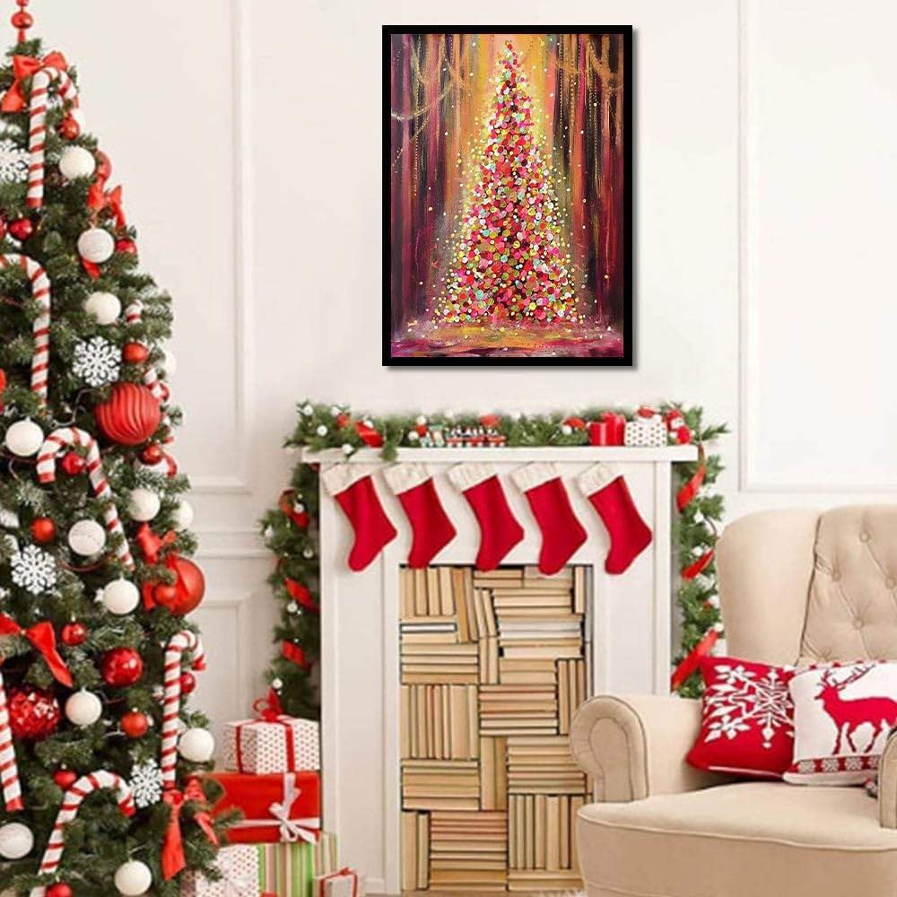 Christmas Paint by Numbers Kit,Christmas Tree Paint by Number Kits for Adults,Christmas Adults Paint by Numbers Kits on Canvas Without Frame Oil Painting Acrylic Paints for Home Wall Decor 16X20inch