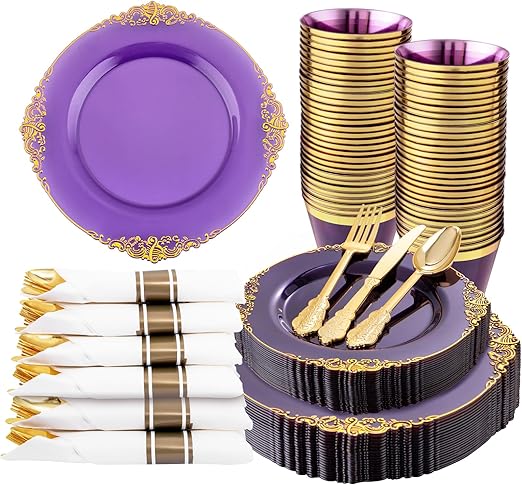 175PCS Black & Gold Disposable Dinnerware Set – Serves 25 Guests for Parties & Special Occasions