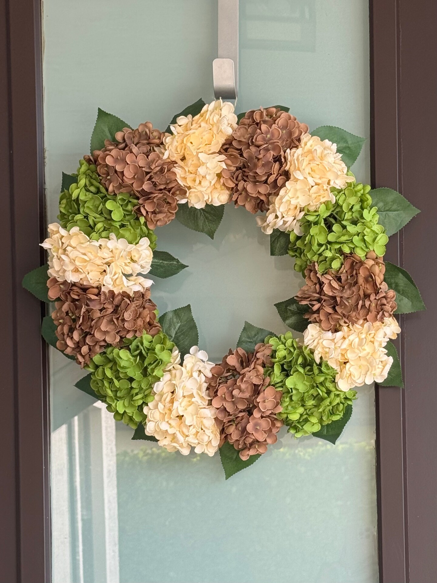 Capri Green Nude Cream Brown Hydrangea Wreath, 21 In All Season UV Resistant Lifelike High end