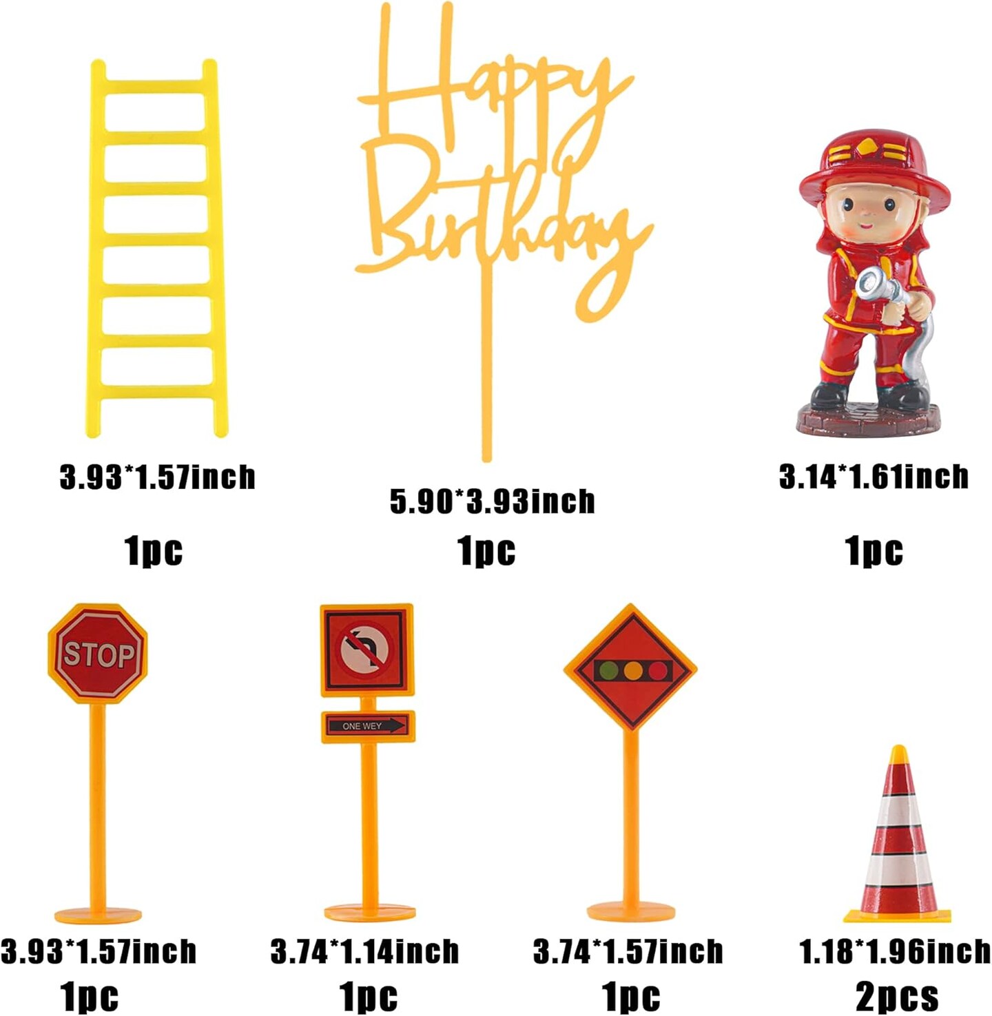 Fire Truck Cake Topper Firefighter Cake Decoration Fireman Themed Happy Birthday Cake Toppers,Truck Firefighter Figurines Cake Topper for Fireman Theme Baby Shower birthday party Decoration(10PCS)