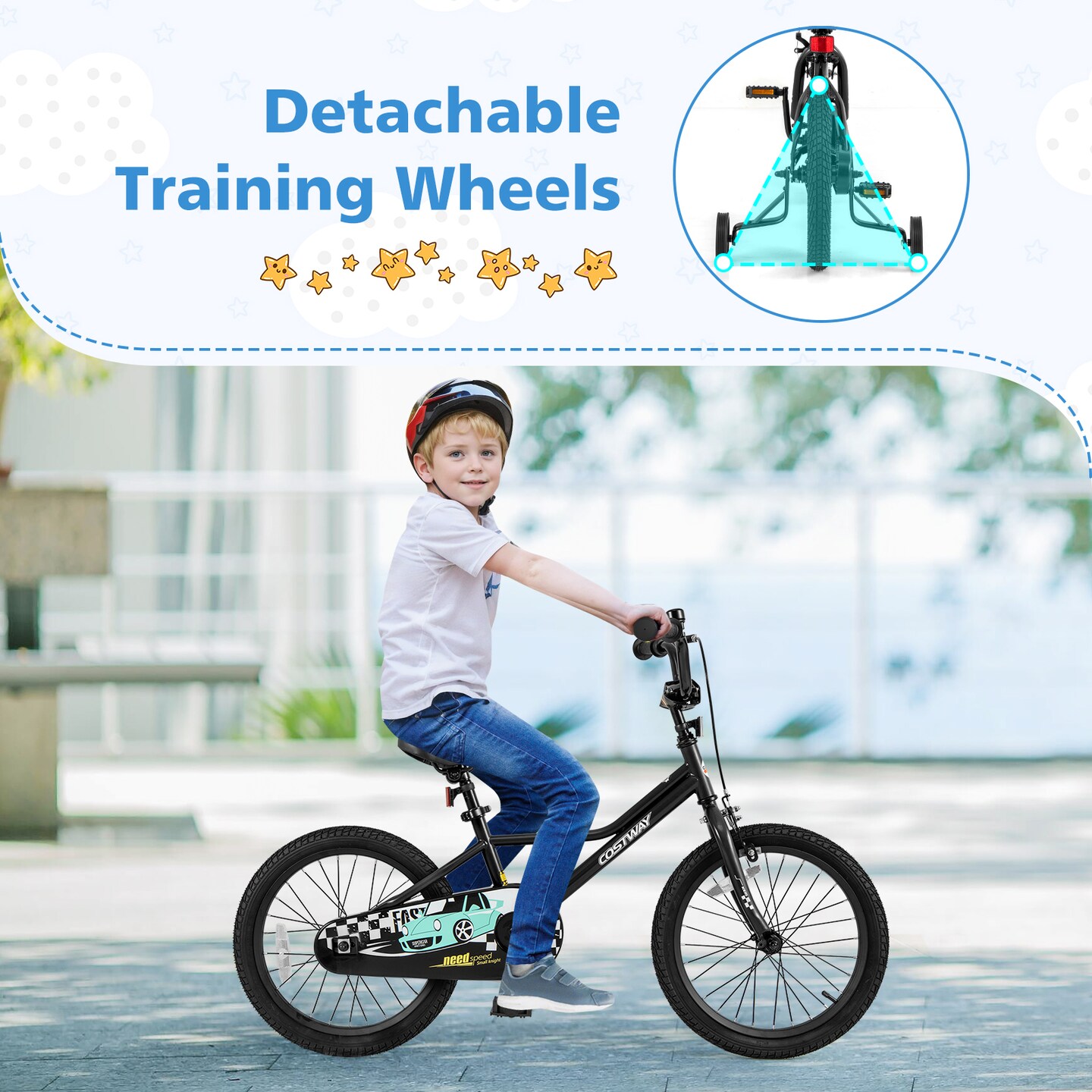 Children’s Bicycle with Hand and Coaster Brake Adjustable Saddle Steel Frame Ideal for Boys and Girls