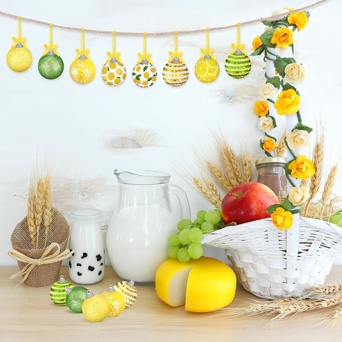 16 Pcs Lemon Summer Ornaments for Small Tree Summer Tree Ball Hanging Ornaments Lemon Ball Hanging Decorations for Holiday Party Decor