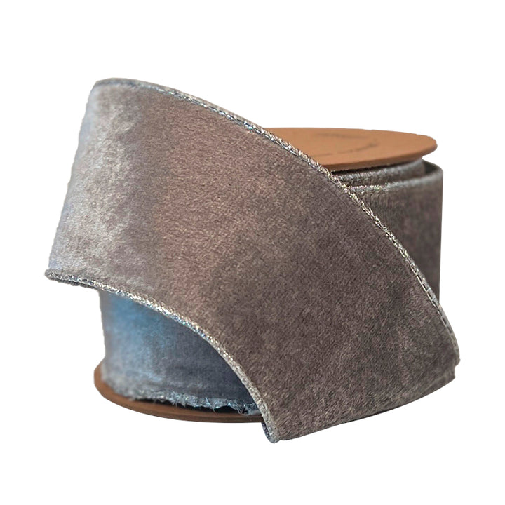 LaRibbons 2 1/2" Velvet Wired Ribbon | Silver/Silver | 10 Yard Roll