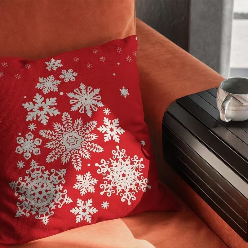 Christmas Throw Pillow Covers 18x18, Christmas Pillows Cover for Patio Couch, Reindeer Snowflake Merry Christmas Holiday Xmas Winter Pillow Case for Christmas Decoration, 4 Pack
