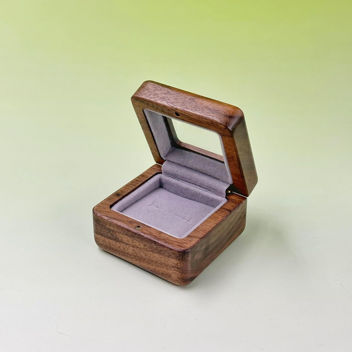 Handmade Black Walnut Wood Ring Box with Glass Lid and Velvet Lining, Minimalist Jewelry Organizer for Engagement, Proposal, Wedding, or Daily Storage, Display Case for Diamond Rings&#xFF08;1 Slots&#xFF09;