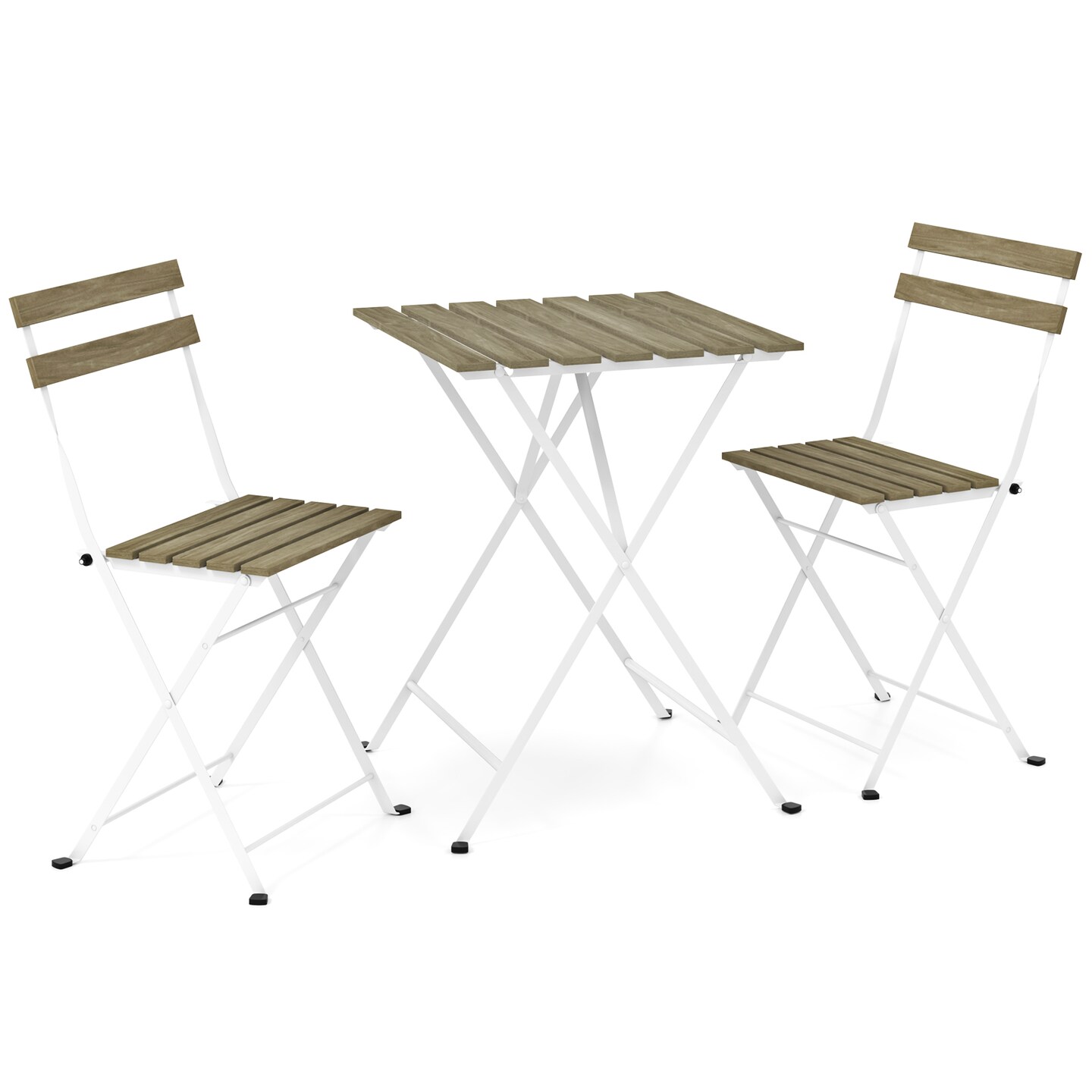 Acacia Wood Folding Patio Bistro Set with 2 Chairs, Metal Frame and Space-Saving Design