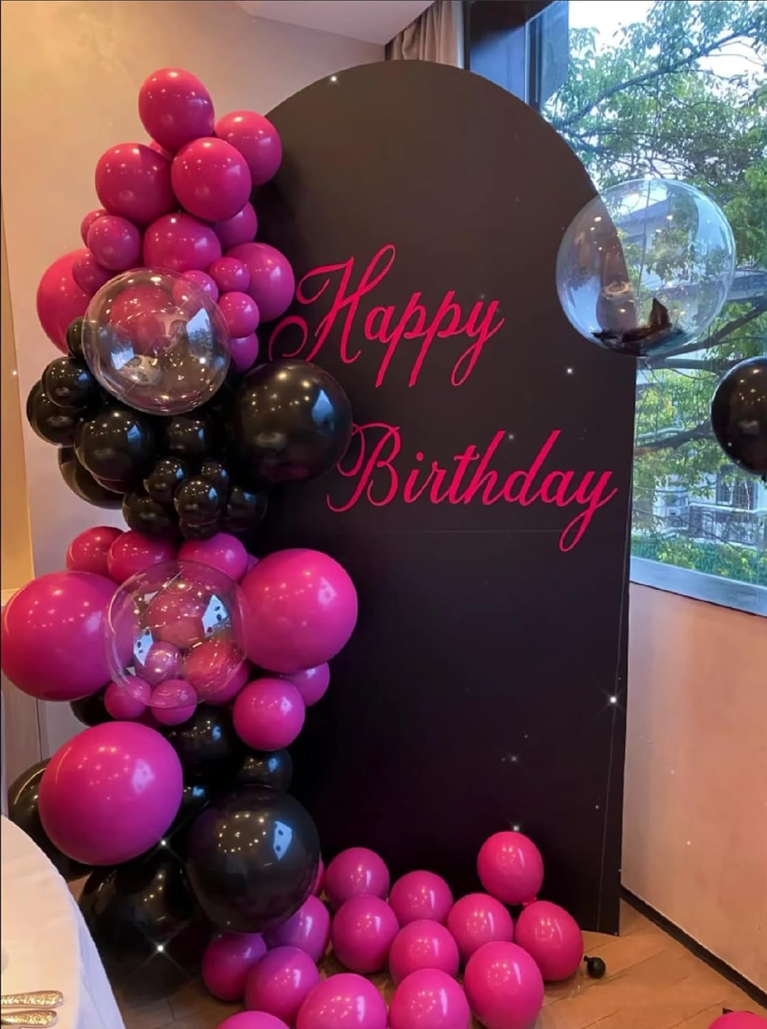100pcs Hot Pink Balloons 12 inch, Bright Pink Latex Balloons with Pink Ribbon for Birthday Wedding Engagement Bridal Bachelorette Tropical Party Decorations