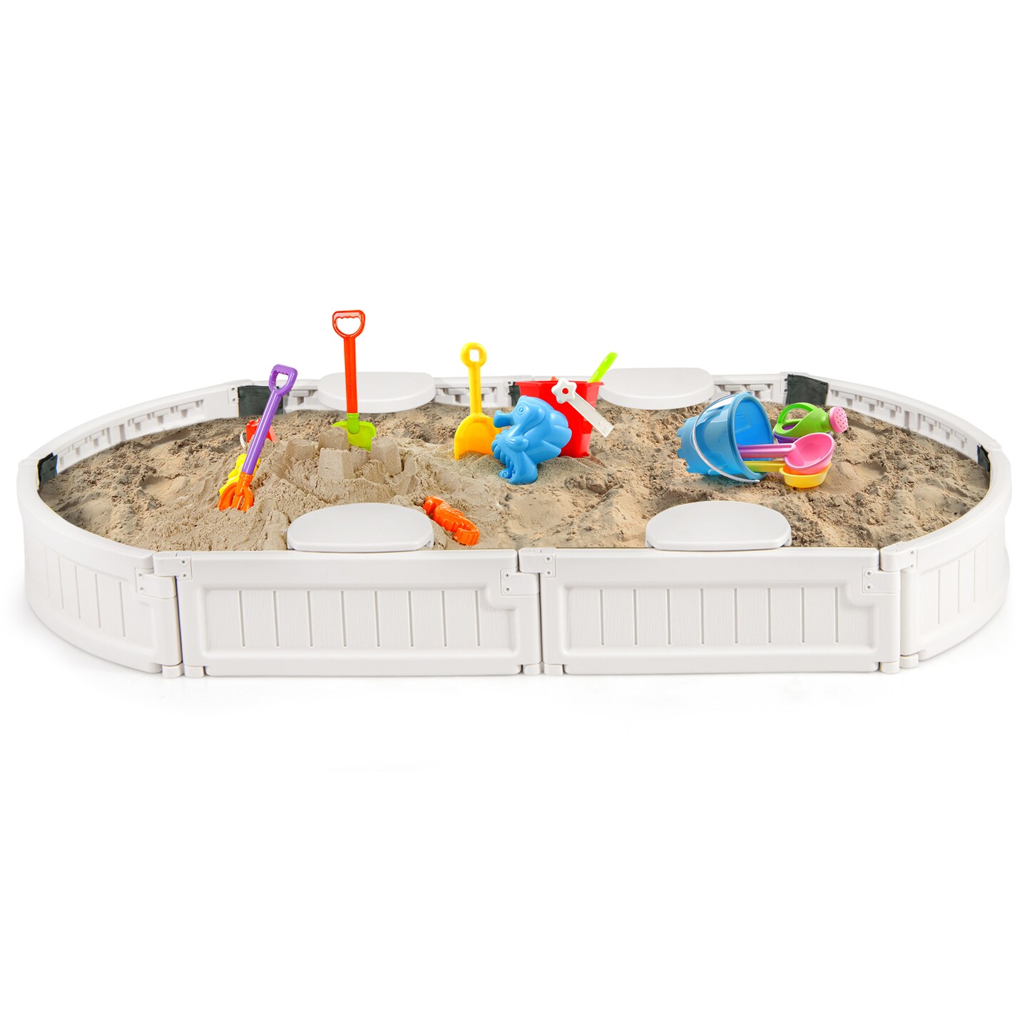 6 Feet Outdoor Sandbox for Kids with Corner Seats and Drainage Liner
