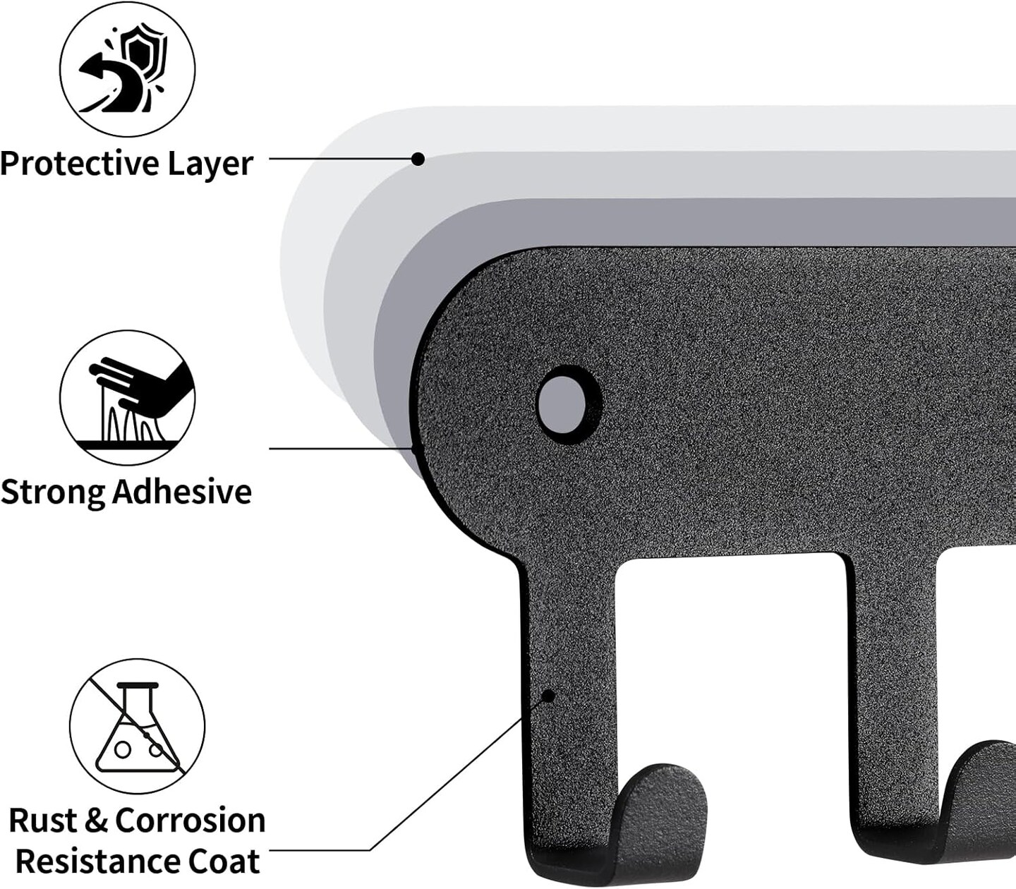 2 Pack Wall Mount Key Holder, Key Hanger Wall Mount with 8 Hooks, Adhesive Key Holder for Wall, No-Drill Decorative Black Key Rack for Living Room, Kitchen, or Bathroom