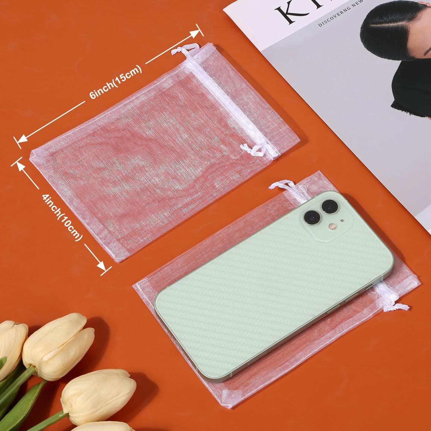 100pcs Organza Bags, White 4x6(10X15CM) Satin Drawstring Organza Pouch Wedding Party Favor Gift Bag Jewelry Watch Bags