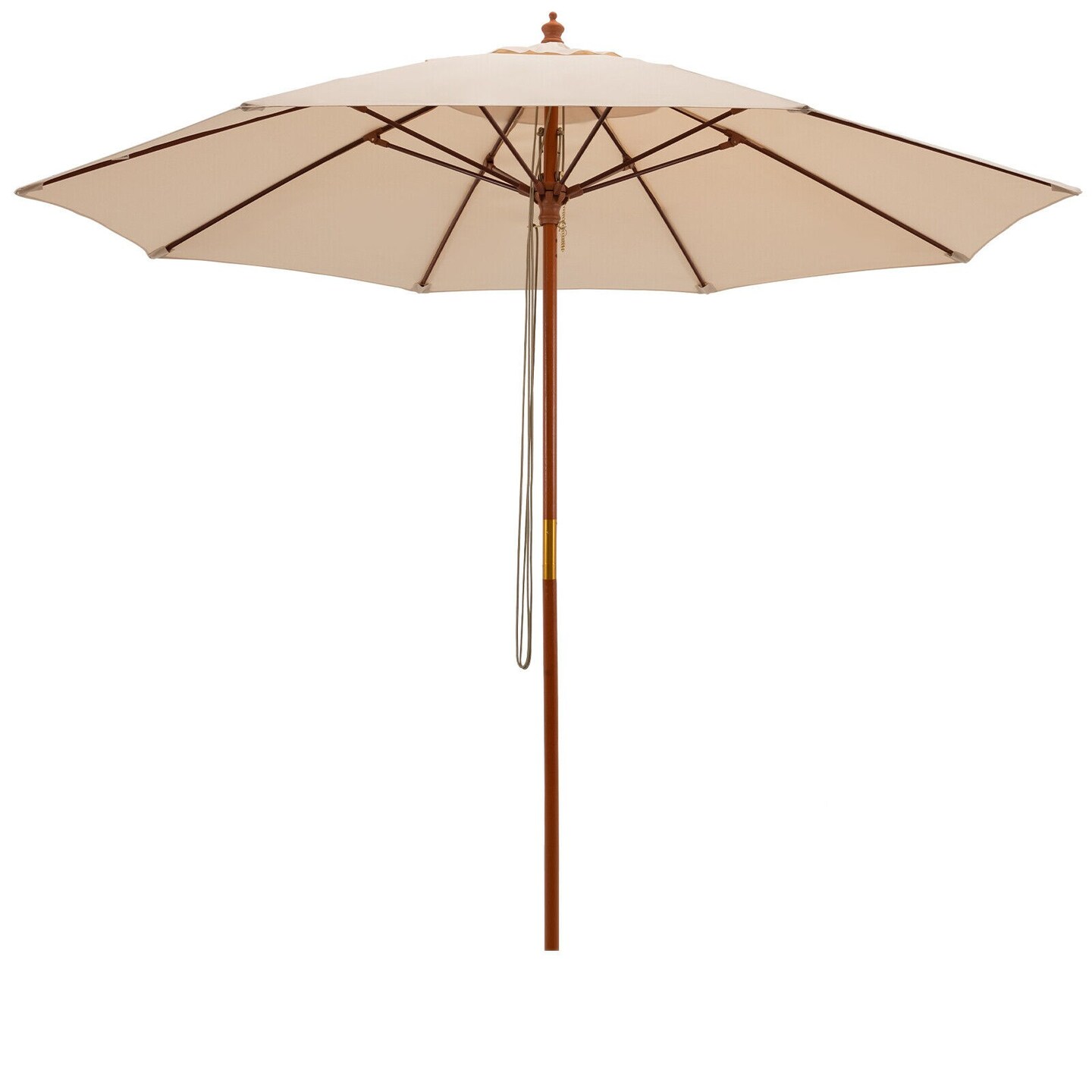 Beige 9.5 Ft Patio Umbrella with Air Vent 3-Position Tilt Rustproof Wooden Pole and Polyester Canopy