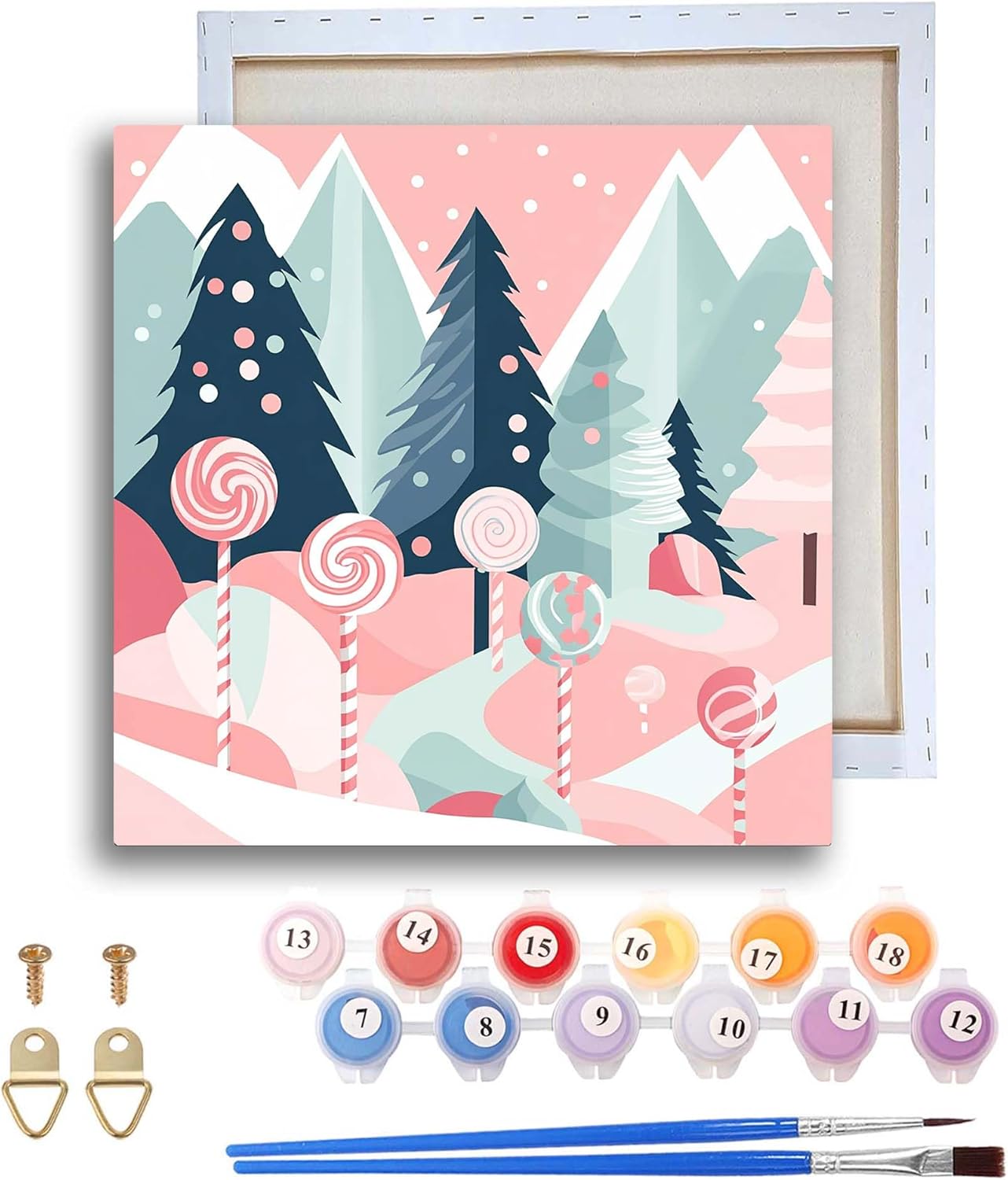 Framed Paint by Numbers Kit for Adults, Christmas Acrylic Paint by Numbers on Canvas, Santa Oil Painting with Brushes, Adults Paint-by-Number Kits for Home Wall Decor (4PCS 8x8inch)