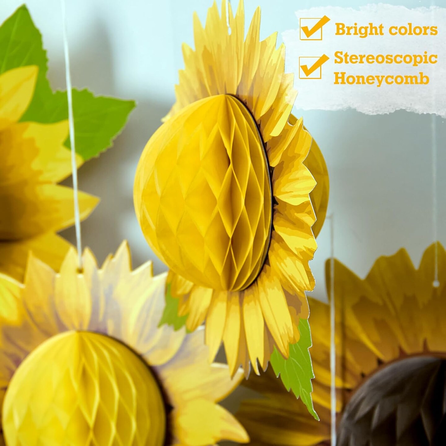 Paper Jazz Sunflower Honeycomb Decorations,Sunflower Birthday Party Decoraytion,Yellow Wall Hanging Ceilling for Spring Garden Themed Birthday Baby Shower Bridal Shower Party Favor.