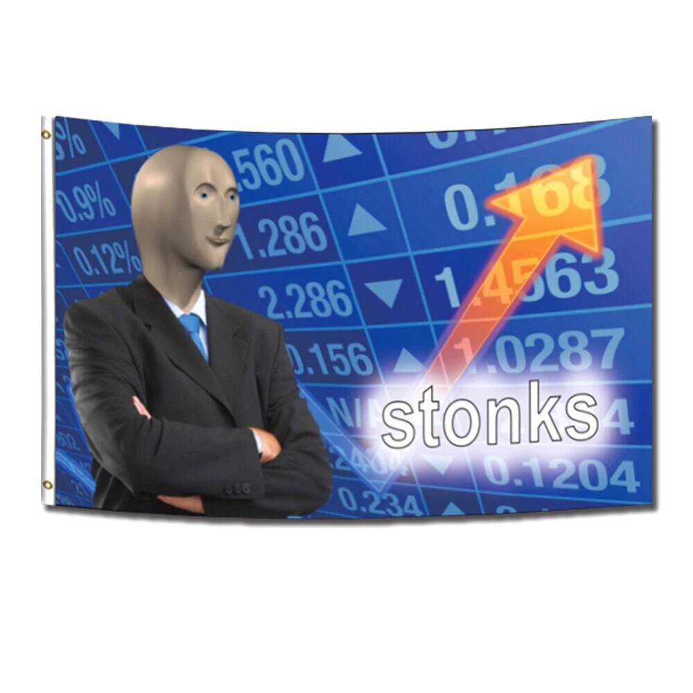 Stonks Meme Flag 3x5FT College Dorm Room Party Man Cave