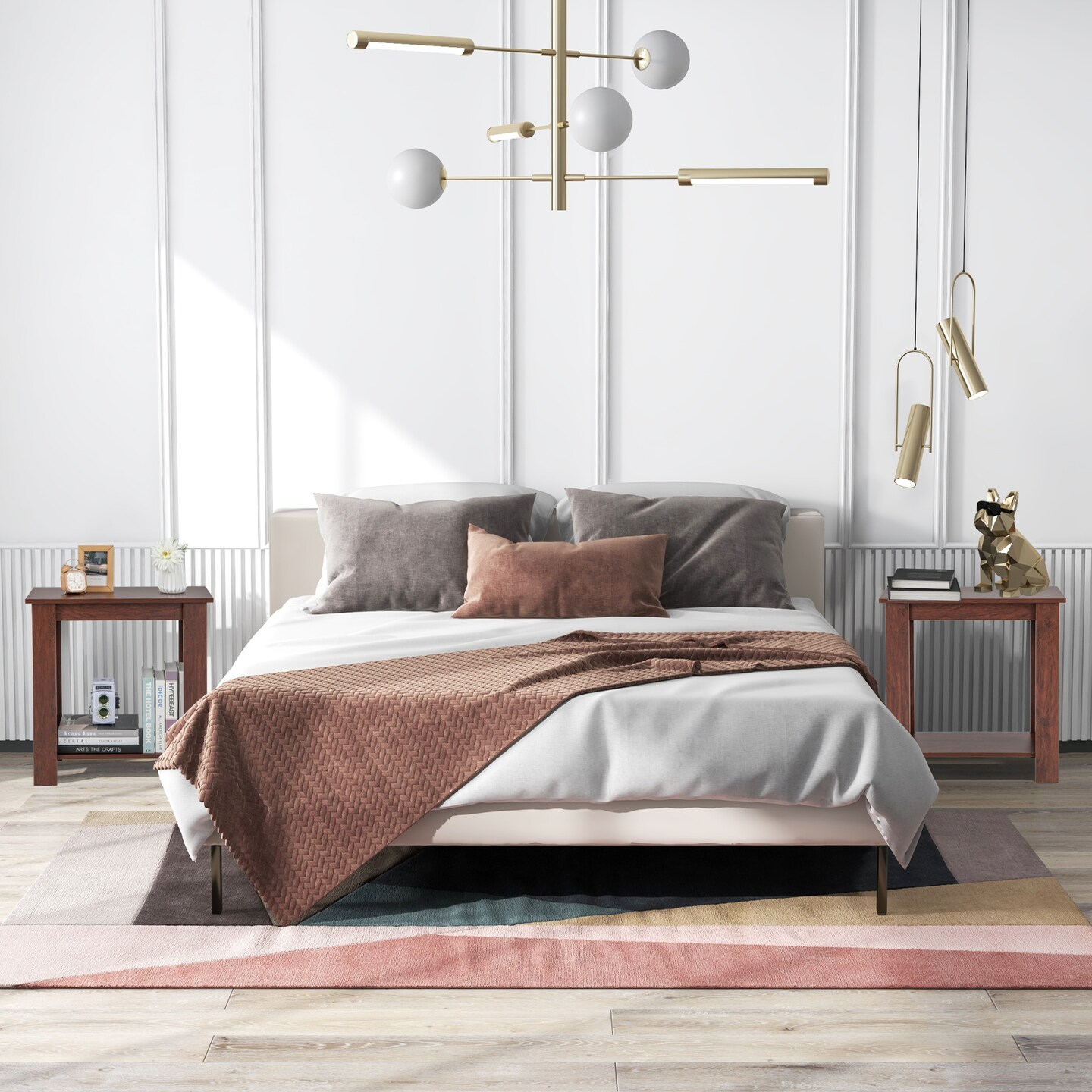 Modern 2 Tier Brown Wooden End Table with Storage Shelf for Living Room or Bedroom