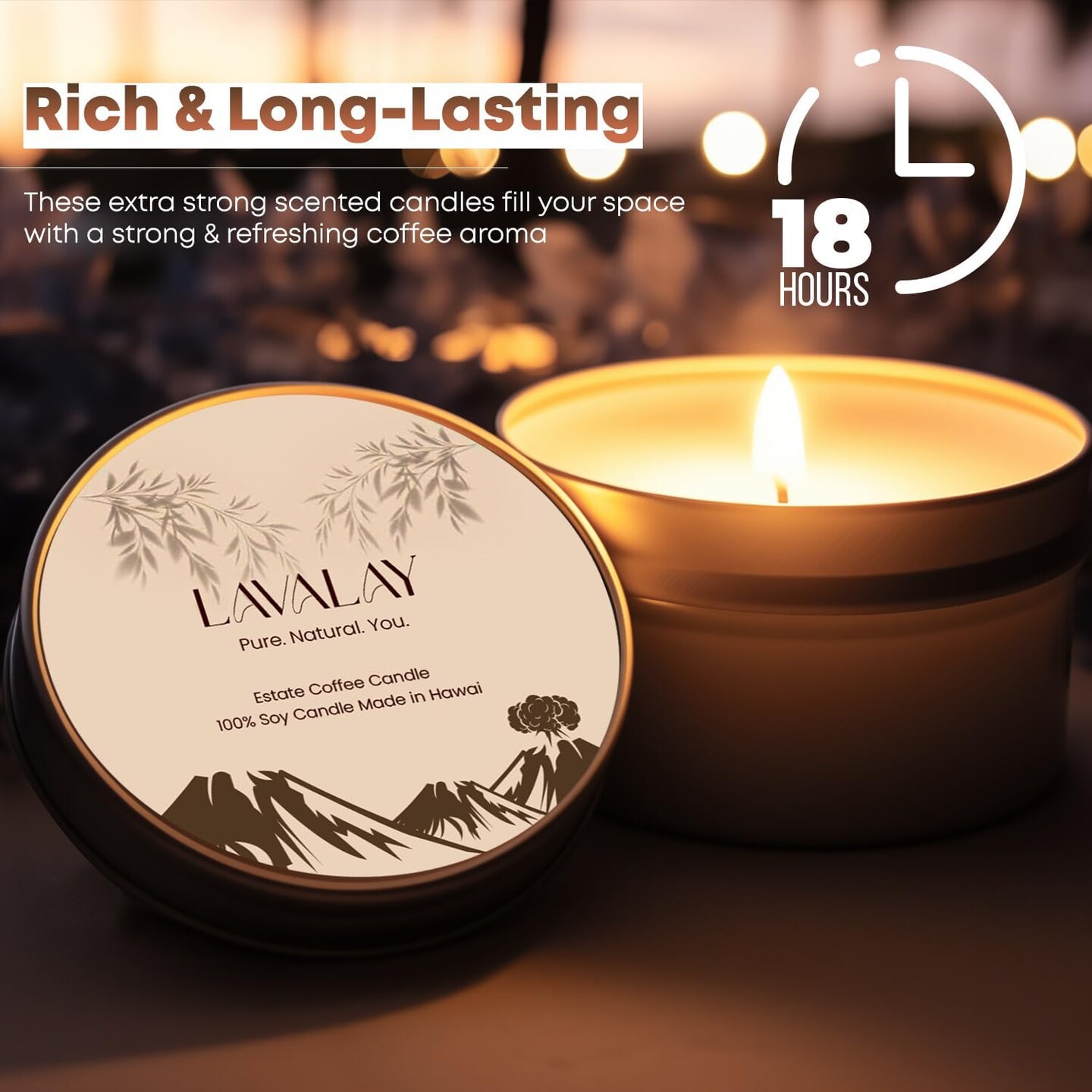 Kona Coffee Bean Scented Candle – 6 oz Natural Soy Wax Candle with Strong Coffee Aroma – Long Lasting, Clean Burning, Relaxing Gift for Women & Men, Mother’s Day, Birthday & Home Décor