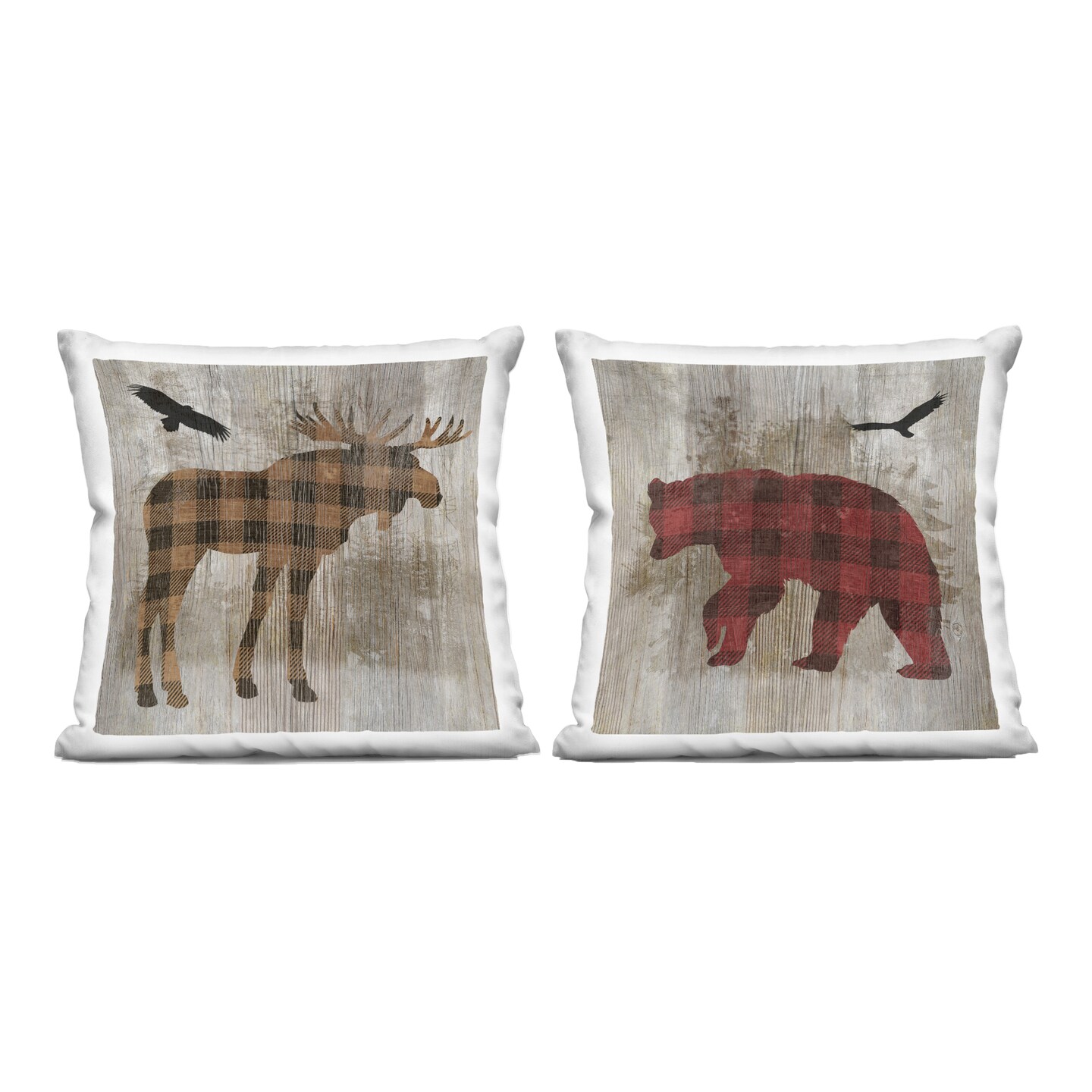 Stupell Industries Woodland Creatures Plaid Silhouettes 2 Piece Decorative Printed Throw Pillow Set, design by Susan Arnot, 18 x 7 x 18