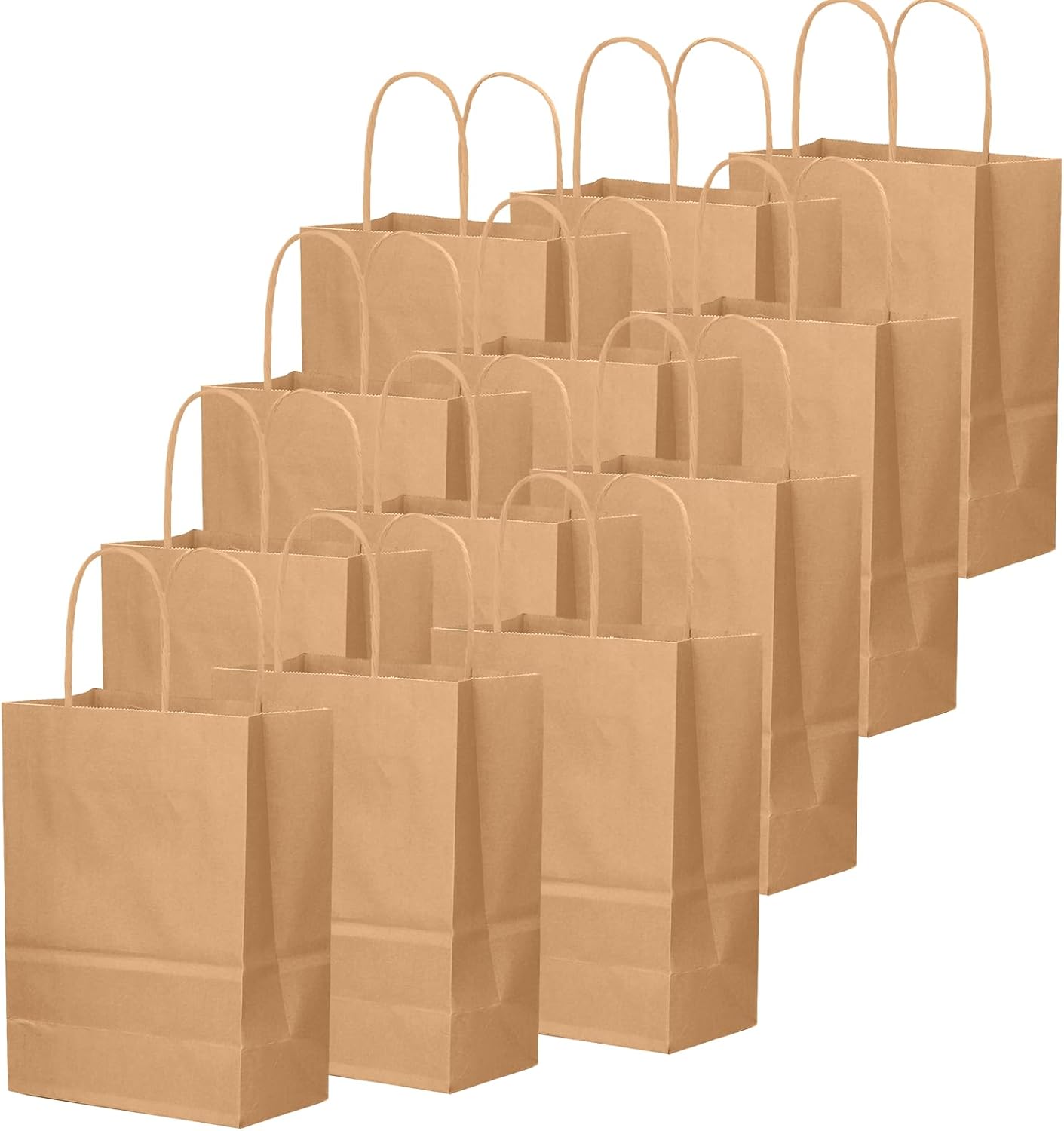 100-Packs Brown Paper Gift Bags with Handles Bulk 8.26&#x22;&#xD7;6&#x22;&#xD7;3.15&#x22; Small Size Gift Bags Multiple Uses