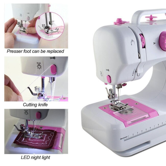 Mini Electric Sewing Machine with 12 Stitches Adjustable Speed and Automatic Threading and LED Light