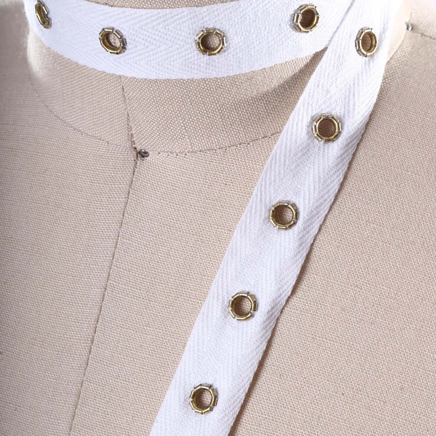 1 Yard White Twill Grommet Trim with Silver Eyelets Cotton 0.75" Tape for Sewing & Craft Projects