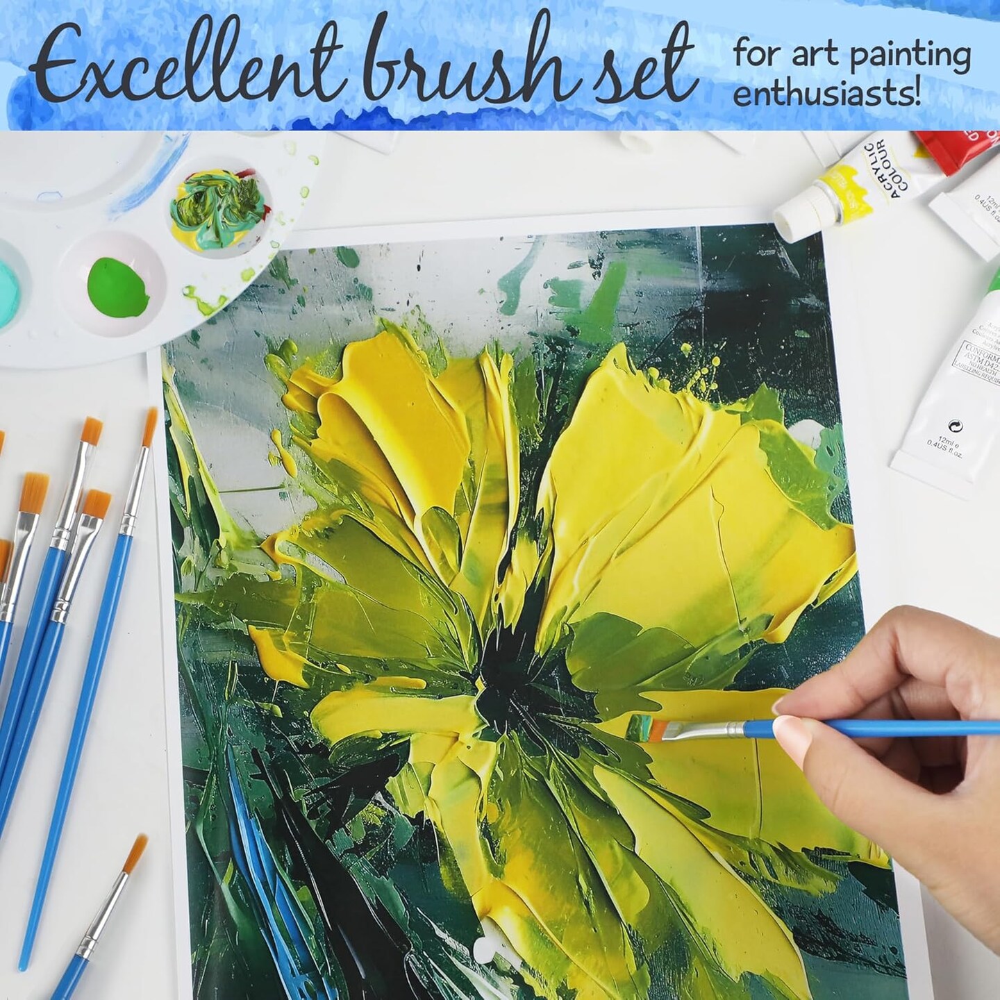 100 Pcs Paint Brushes Set for Acrylic Painting, 50 Pcs Flat and 50 Pcs Round Art Paint Brushes, Painting Brushes for Kids Adults Oil Watercolor Rock Painting Body Face Nail Art