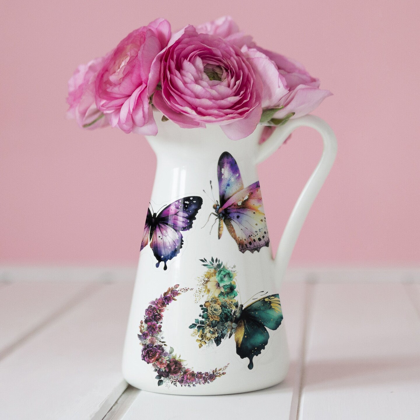 Wrapables Floral Butterfly Moon PET Stickers for Scrapbooking, Junk Journals, Stationery, Card Making, DIY, Arts and Crafts, Water Bottles, Phones, Laptops (60pcs), Teal and Amethyst