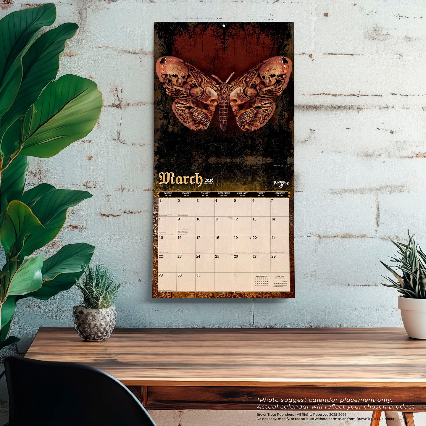 Gothic Alchemy OFFICIAL | 2026 12 x 24 Inch (Hanging) Monthly Square Wall Calendar | Plastic-Free | BrownTrout | Manchester Artists Anti Jewellery Design