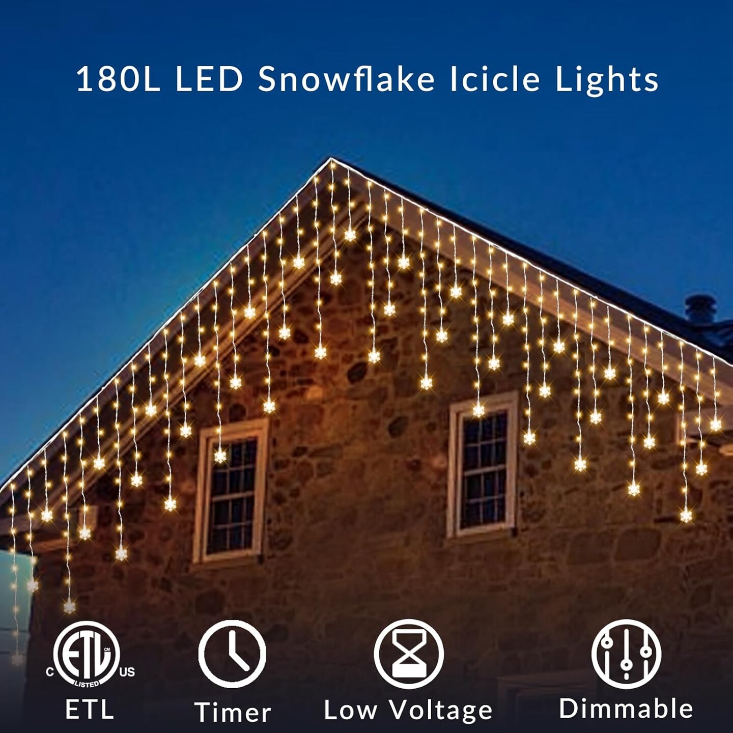 Icicle Christmas Lights 180L Led with Snowflake Fairy Curtain String Lights Outdoor