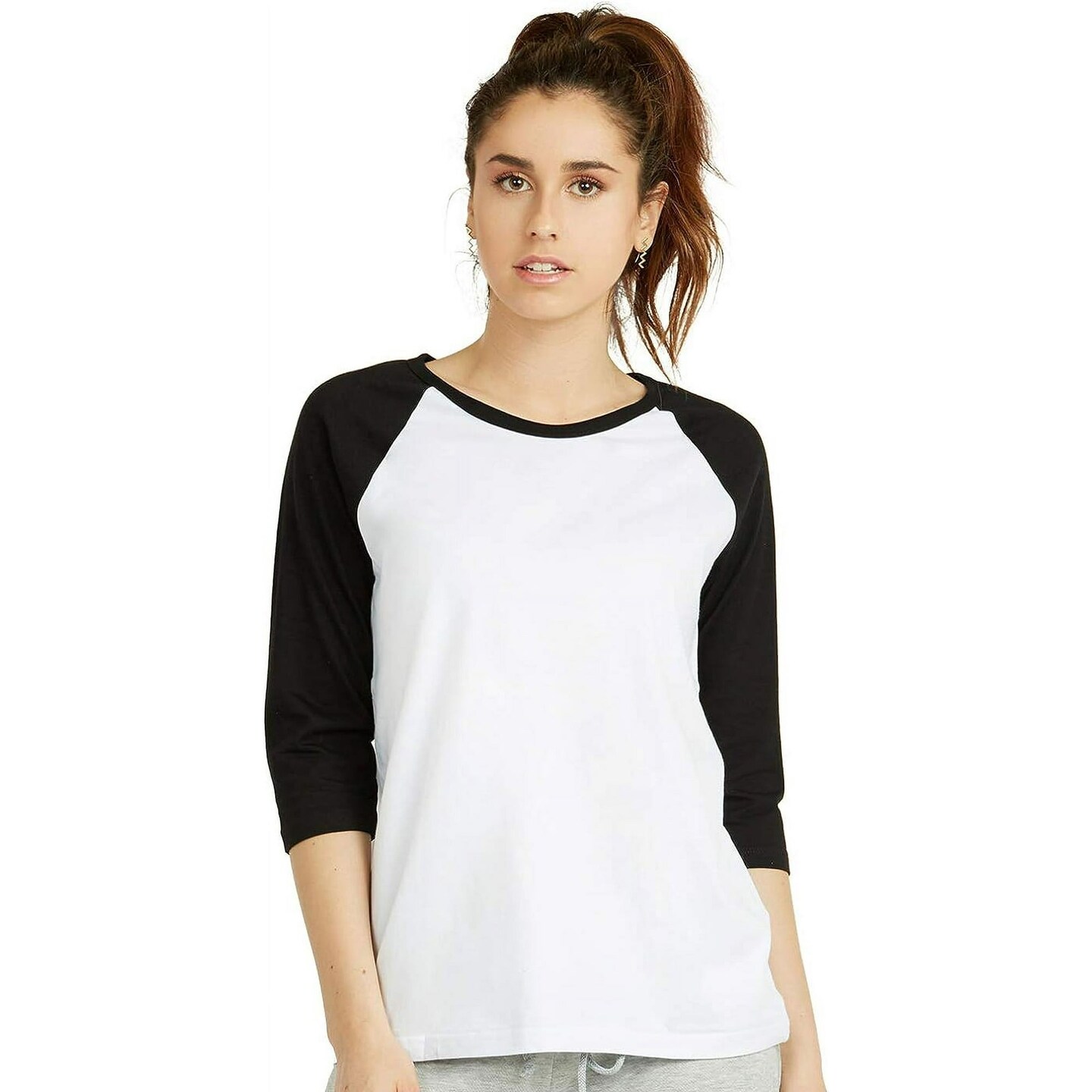Cottonbell® ladies baseball Three-Quarter Sleeve Vrewneck Tee pack of 6