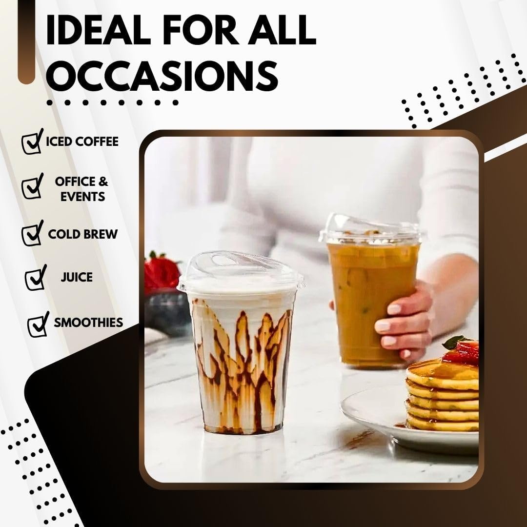 24 oz. Disposable Plastic Clear Cups with Strawless Sip Lids for Iced Coffee 50